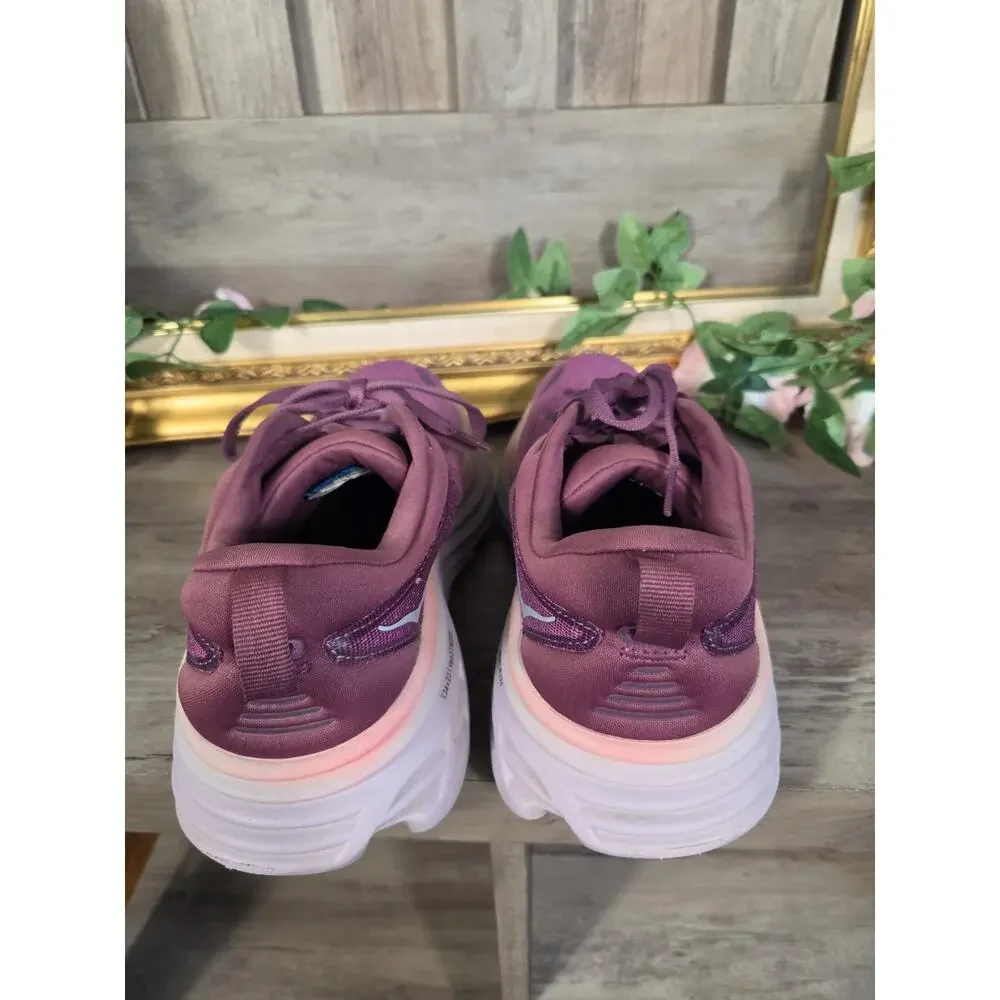 Hoka Bondi 8 Women's Running Shoes Purple Pink White US 8.5B Athletic Sneakers